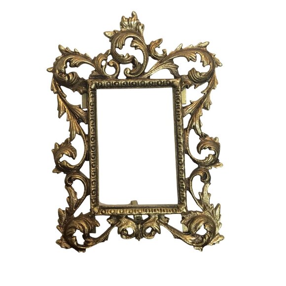 Antique Ornate Victorian Brass Picture Frame W/ Easel Stand 3.5 X 5 Photo - Picture 1 of 6